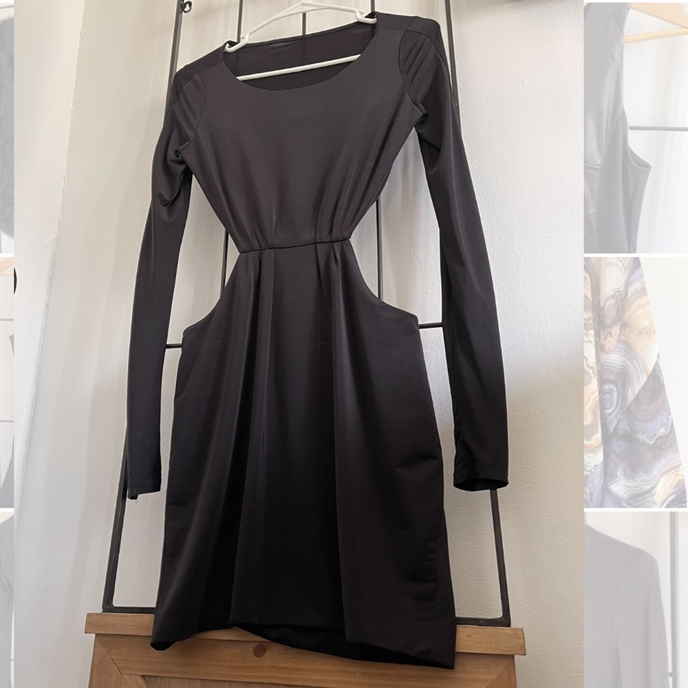 Black Cut-Out Mini Dress. Mid/lower back and mid-waist cutout.